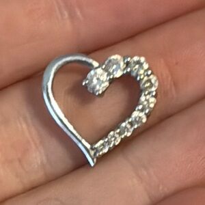 10k Solid White Gold Diamond CZ Silver Heart Necklace Charm Pendant